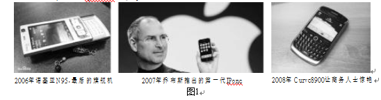 2006年诺基亚推出旗舰手机N952007年乔布斯推出Iphone第一代2008年蓝莓推出全键盘Curve8900外观图